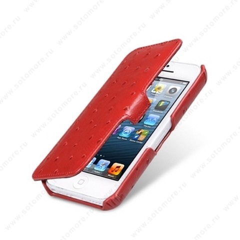 Чехол-книжка Melkco для iPhone SE/ 5s/ 5C/ 5 Leather Case Booka Type (Ostrich Print pattern - Red)