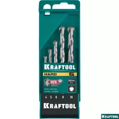 KRAFTOOL Hard, 5 шт: 4-5-6-8-10 мм, набор сверл по по твёрдым материалам (29177-H5)