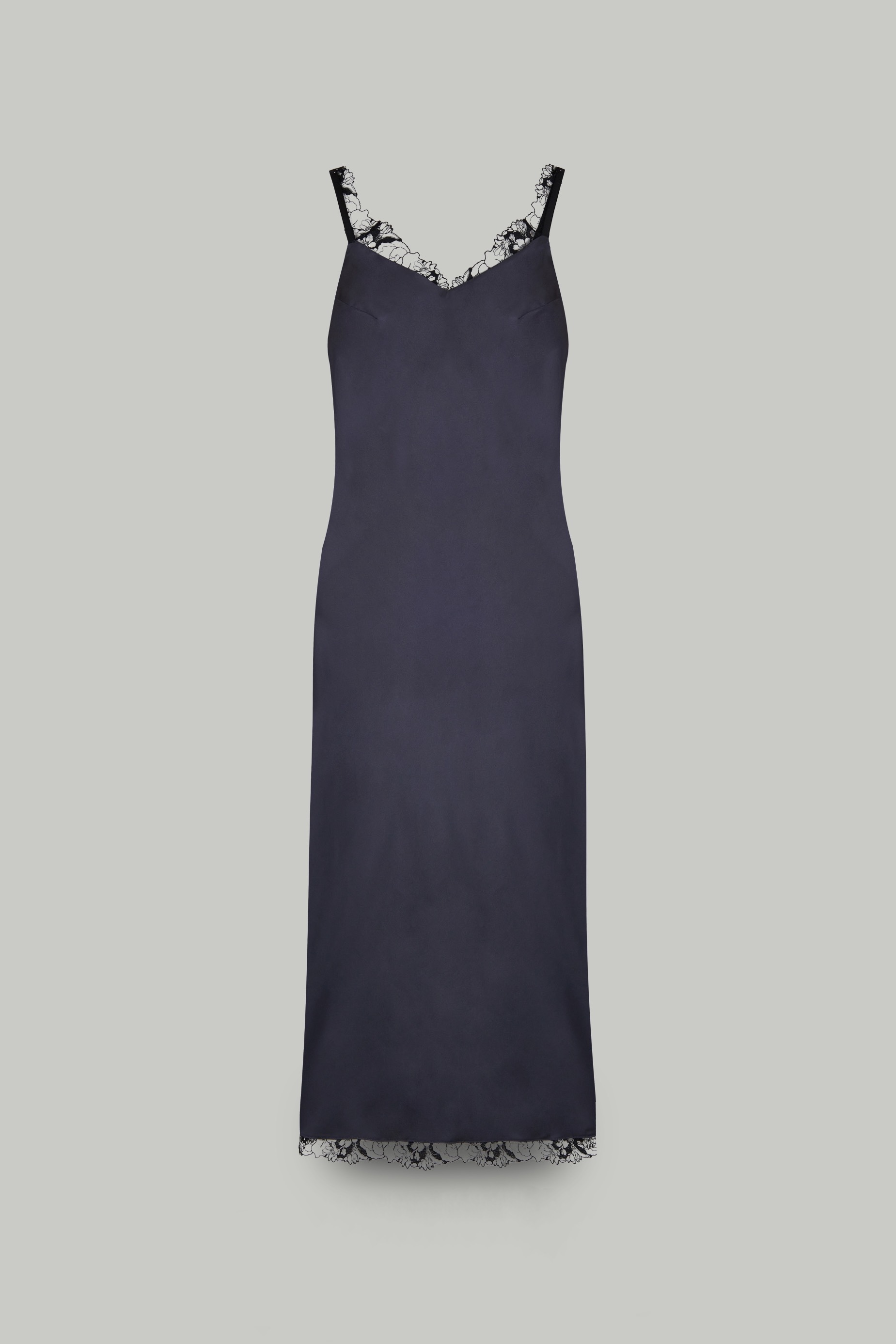 Платье-комбинация с кружевом, стальной