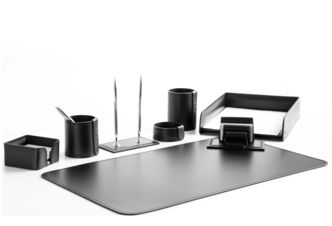 Настольный набор 8 предметов из кожи цвет черный №24