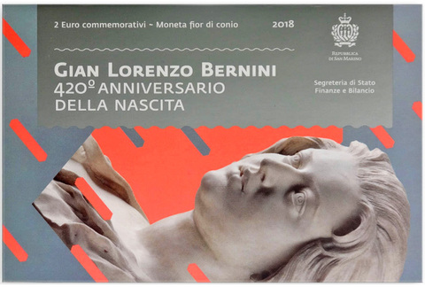 2 евро. Сан-Марино - итальянский скульптор и архитектор Джованни Лоренцо Бернини (в буклете). 2018 год