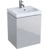 Шкафчик для раковины Geberit Acanto, с одной дверью и сифоном: B=44.5см, H=53.5см, T=37.5см, песчаный глянец / матовый песочно-серый, песчаный глянец / глянцевое стекло