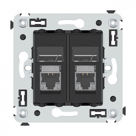 Розетка компьютерная двойная экранированная RJ-45/RJ-45 категория 6 - 2 модуля. Цвет Чёрный матовый. DKC серия Avanti. 4412394