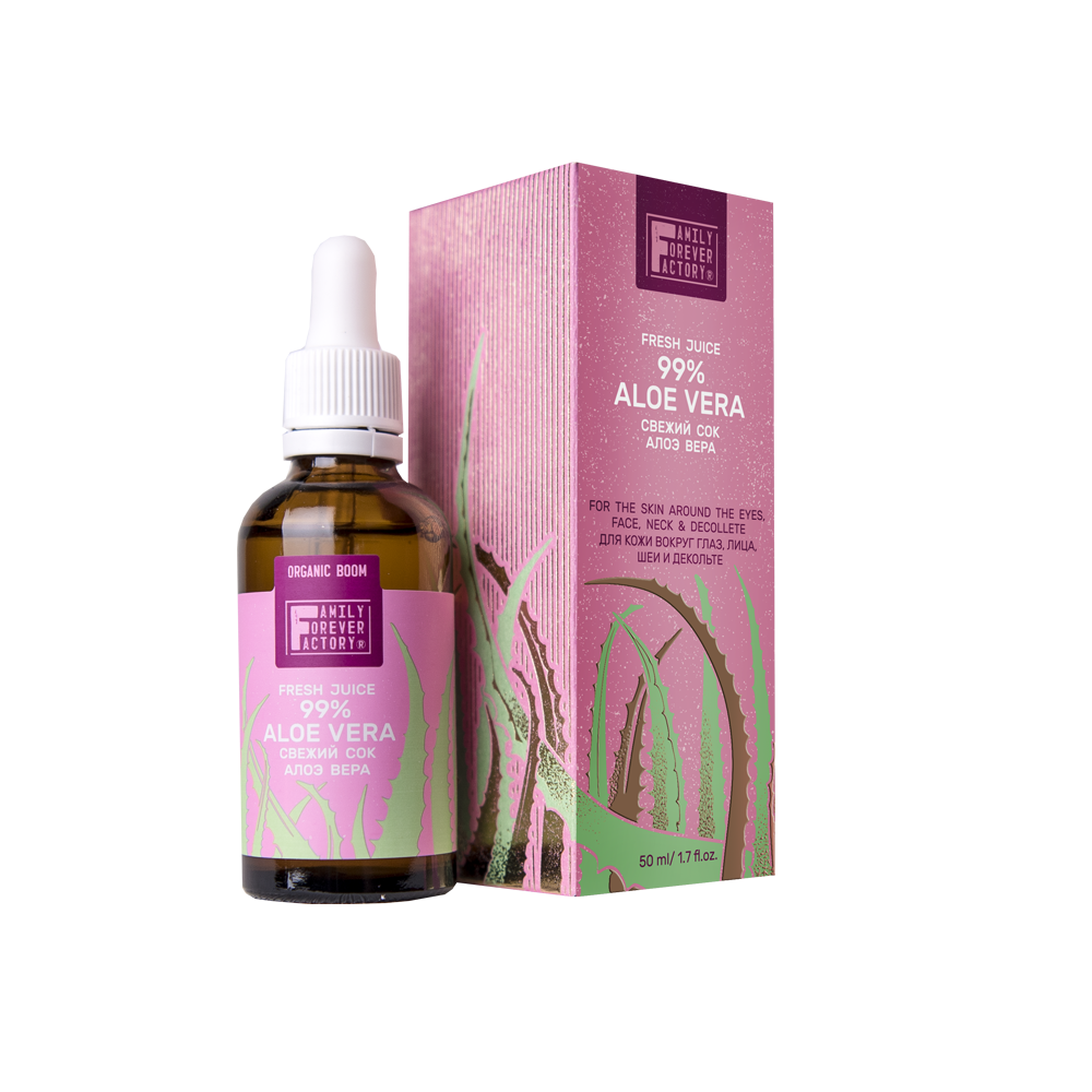 Family Forever Organic Boom Свежий сок Алоэ вера для кожи вокруг глаз, лица, шеи и декольте 50мл