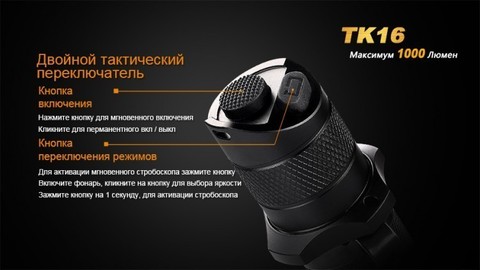 Фонарь светодиодный тактический Fenix TK16 Cree XM-L2 U2, 1000 лм, аккумулятор