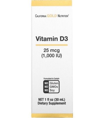 California gold Nutrition, витамин D, 25 мкг (1000 МЕ), 30 мл (1 жидк. унция)