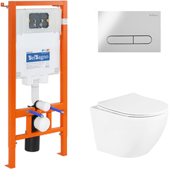 BelBagno BB3105CHR/SC/BB002-80/BB005-PR-CHROME Комплект 3 в 1 Унитаз подвесной с сиденьем BelBagno UNO BB3105CHR/SC + Система инсталляции для унитазов BelBagno BB002-80  с кнопкой смыва BB005-PR-CH фото