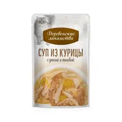 Деревенские лакомства консервы для кошек «Суп из курицы с уткой и тыквой», пауч 35г*4шт