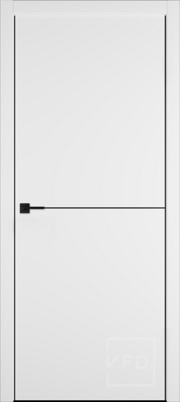 Дверь межкомнатная белая Владимирская фабрика дверей Урбан Эмалекс Урбан 1 4x4 (кромка алюминиевая с четырех сторон черная, молдинг черный, зарезка под замок AGB), цвет эмалекс айс, экошпон, глухая