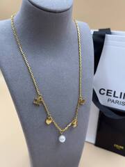 Колье цепочка CELINE с подвесками лого и жемчужиной lux