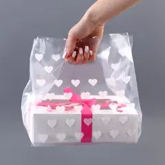 Пакет полиэтиленовый квадратный и вырубной ручкой, "Сердечки", 25х35+16см ± 5% 60 мкм 10638988