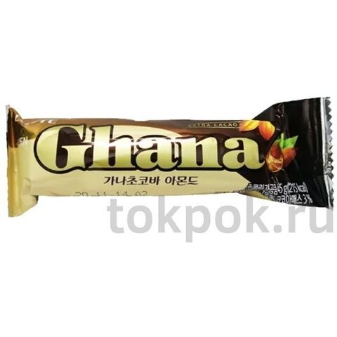 Шоколадный батончик с миндалем Гана Lotte Ghana, 45 гр СРОК ДО 09.08.20