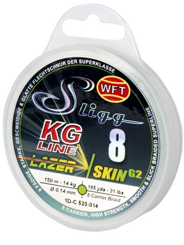 Леска плетёная WFT KG SLIGG LAZER SKIN G2 x8 Chartreuse 150 м, 0.14 мм