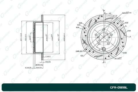 Диск тормозной перфорированный G-brake GFR-01898L левый