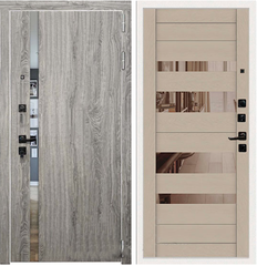 Купить Входная дверь Tesla ПВХ дуб мелфорд грей софт ПВХ ясень капучино софт зеркало бронза