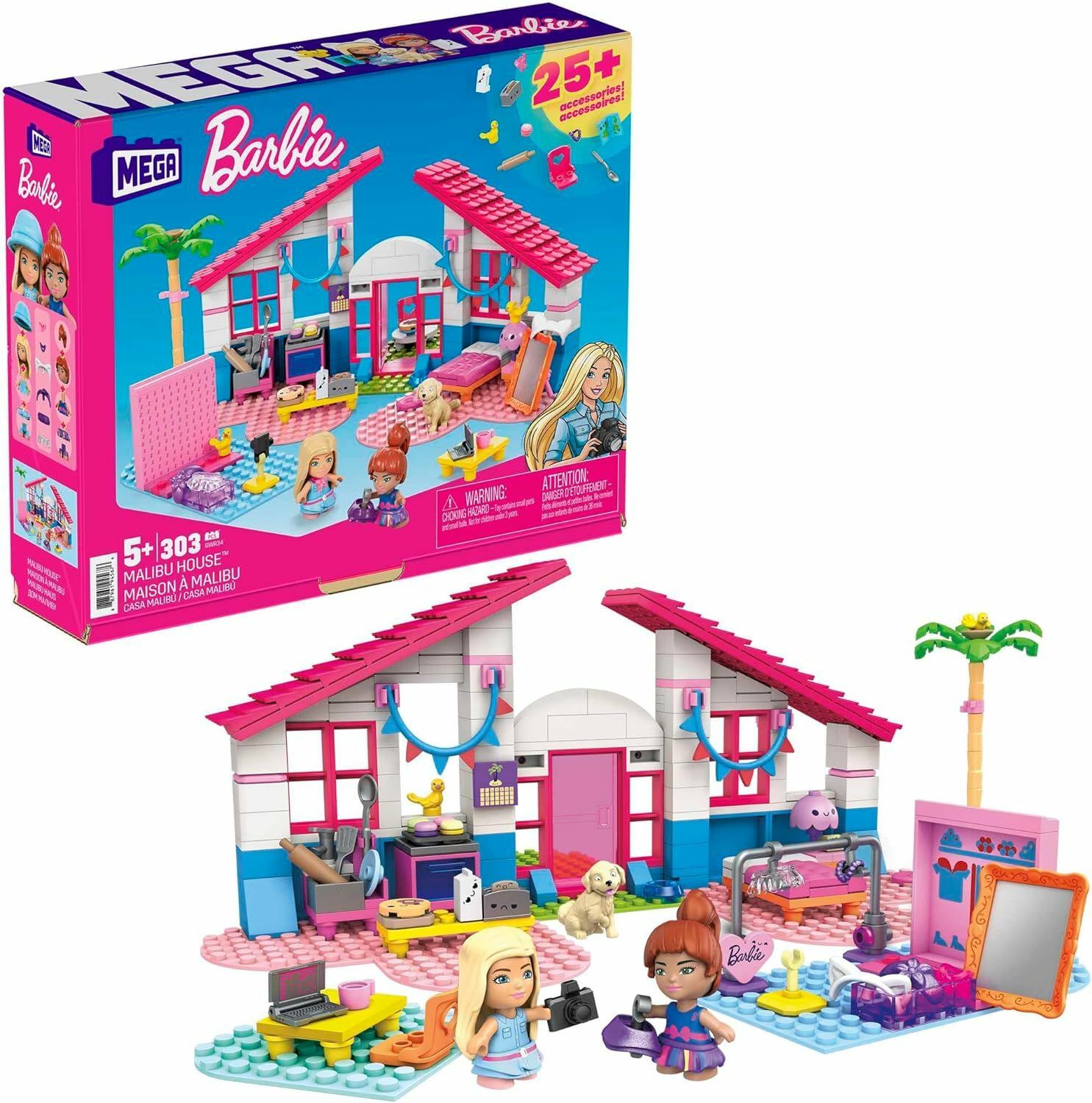 Конструктор Mega Barbie Malibu House - Игровой конструктор Дом малибу 303  эл. - Мега Барби GWR34 купить в Москве | Доставка по России.