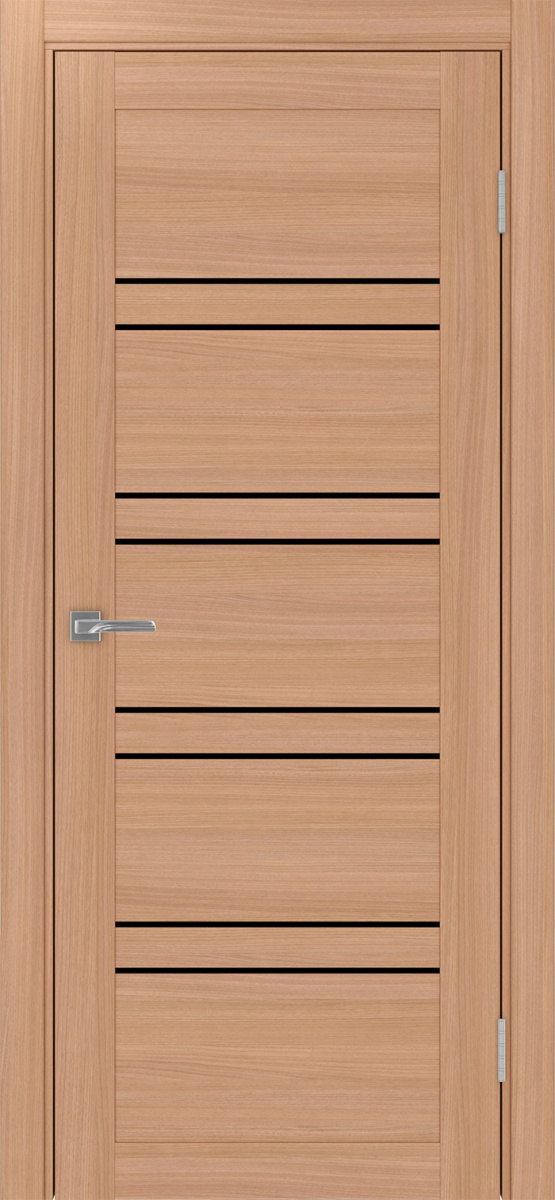 Дверь межкомнатная Оптима Порте Турин 560.12, цвет темный ясень, экошпон, стекло лакобель черное