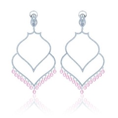91795- Серьги Hoop-конусы из серебра двухрядные с розовыми, каплевидными цирконами