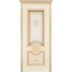 Купить Межкомнатная дверь эмаль Гамма Корона В3 слоновая кость с патиной золото остеклённая