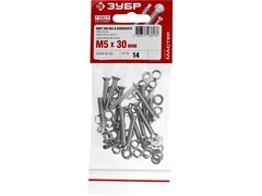 ЗУБР DIN 965, M5 х 30 мм, цинк, 14 шт, винт с гайкой и шайбами (303456-05-030)