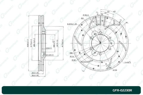 Диск тормозной перфорированный вентилируемый G-brake GFR-02230R правый