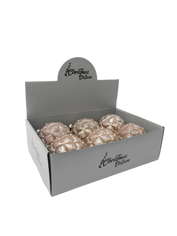 Набор шаров 10см 6шт ChristmasDeLuxe светло-розовый с бусинами и золотой патиной