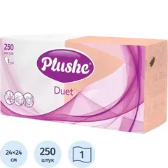 Салфетки бумажные Plushe Duet 24х24 пастель 1сл 250л/уп