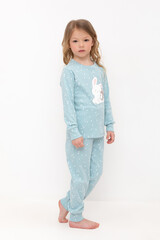 пижама  для девочки  К 1621/голубой,цветочные снежинки
