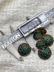 Пуговицы бронзовый металл с бирюзовой (сине-зеленой) эмалью и квадратными деталями