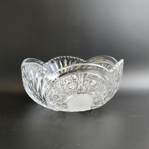 Салатник хрустальный, алмазная грань, геометрический орнамент, винтаж СССР 1970-1990 гг