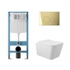 Aqueduto AQDS234 AQD комплект: TECNICA Novo Система инсталляции для подвесного унитаза, CIRCULO Novo Панель смыва, шлифованное золото, MACIO Унитаз подвесной 520*370 безободковый, сиденье с микролифтом, белый глянцевый