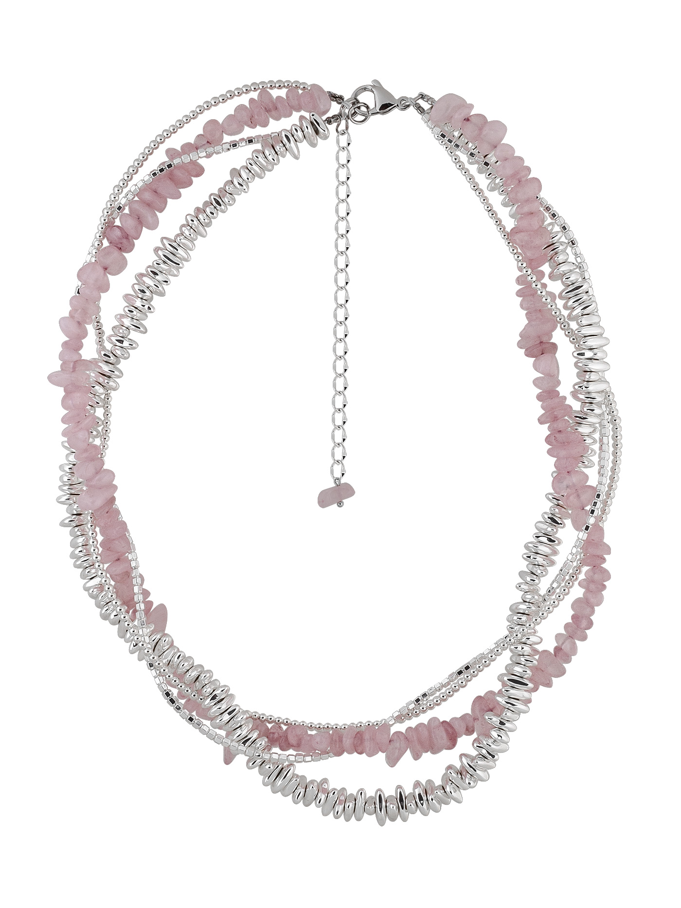Колье с розовым кварцем и гематитом