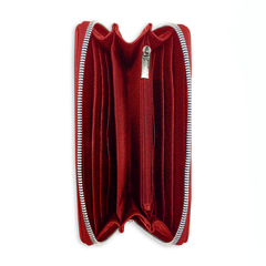 Клатч на молнии комбинированный красный, черная вставка "Рептилия"