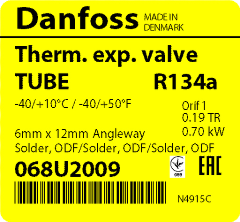 Терморегулирующий клапан Danfoss TUBE 068U2009 (R134a/R513A, без МОР) угловой
