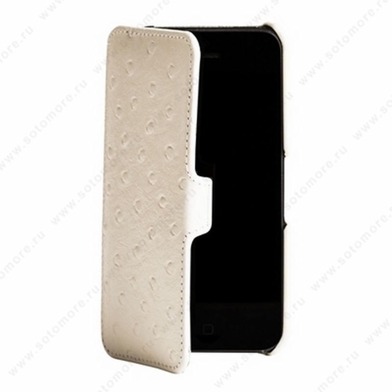 Чехол-книжка Melkco для iPhone SE/ 5s/ 5C/ 5 Leather Case Booka Type (Ostrich Print pattern - White)