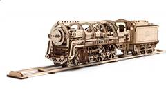 Локомотив с тендером (Ugears) - сборная механическая модель, деревянный конструктор, 3D пазл, паровоз, поезд