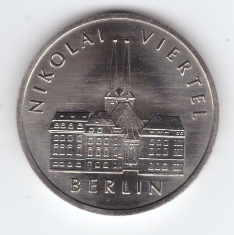 5 марок 1987 (A). 750 лет Берлину - Квартал Николаи. Германия-ГДР. Медно-никель UNC