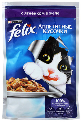 Felix кусочки в желе для кошек с ягненком 85 г