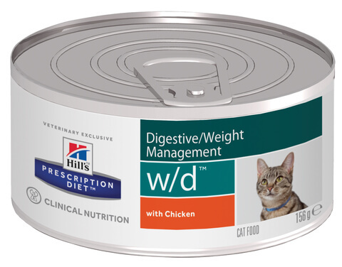 купить хиллс Hill’s™ Prescription Diet™ Feline w/d™ Digestive/Weight Managemen with Chicken консервы (влажный корм)для взрослых кошек, диетический рацион при сахарном диабете, запорах, колитах