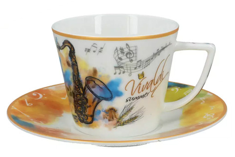 Чайная пара 230мл Carmani Лето A. Vivaldi белая/оранжевая