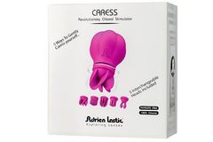 Розовый клиторальный стимулятор Caress с 5 заменяемыми насадками - 