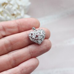 Подвеска Сердце с фианитами, 20*18 мм, родий, П138