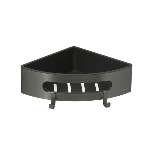 Lemark 9776048 Полка для душа угловая Lemark SHELF LINE из нерж. стали с крючками, графит/вставка-пластик графит