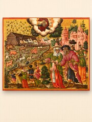 Ноев Ковчег деревянная икона на левкасе