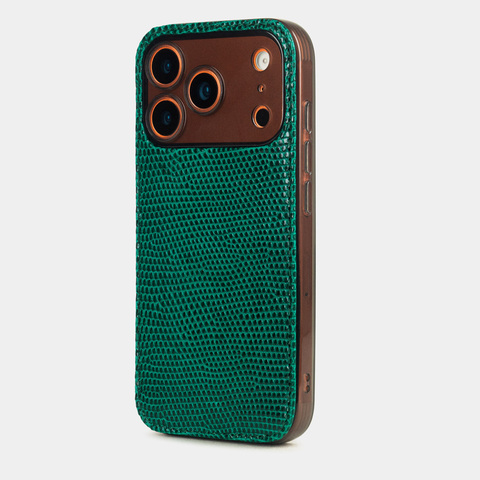 Чехол-накладка для iPhone 17 Pro Max из кожи ящерицы, зеленого цвета