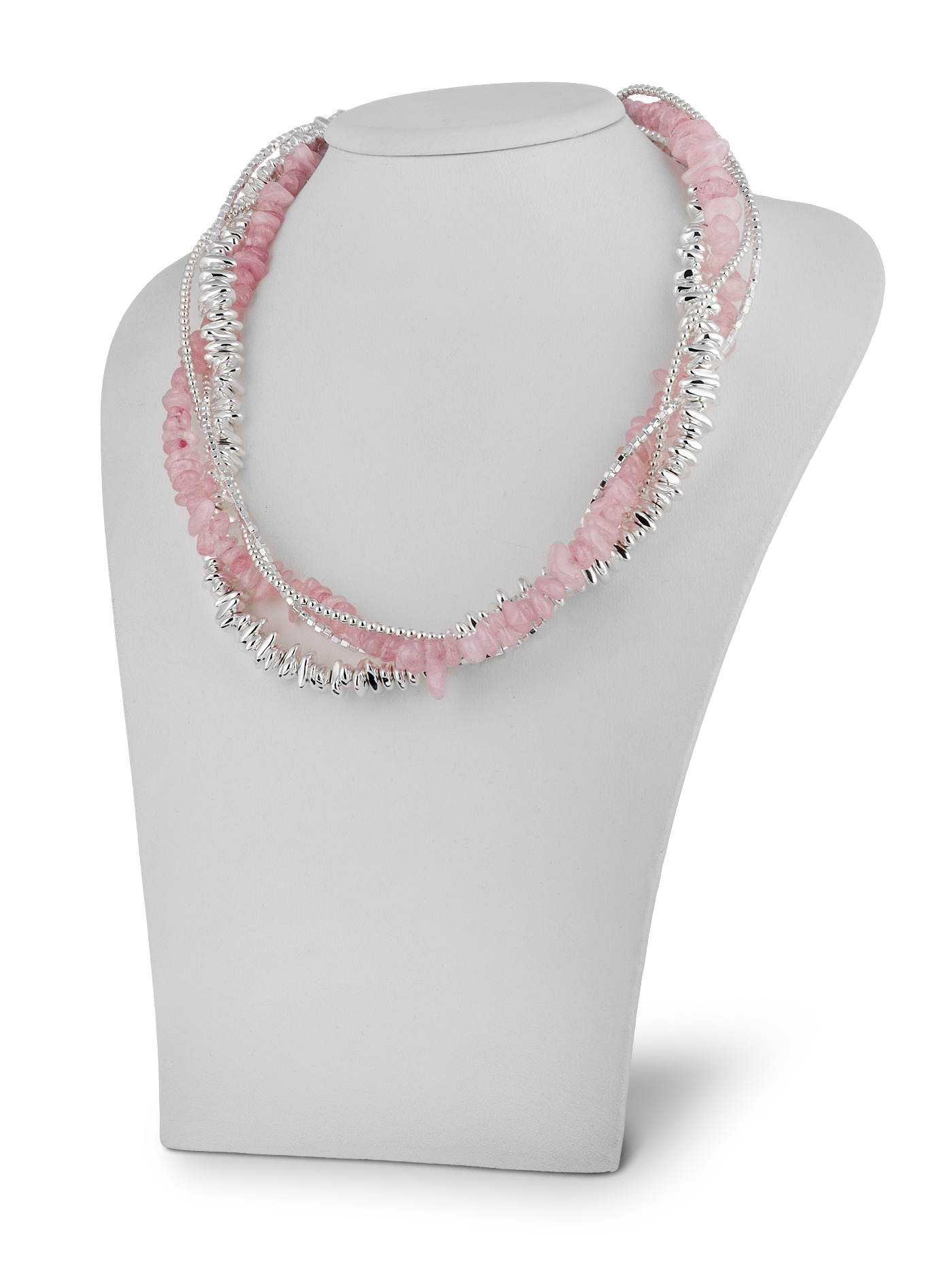 Колье с розовым кварцем и гематитом