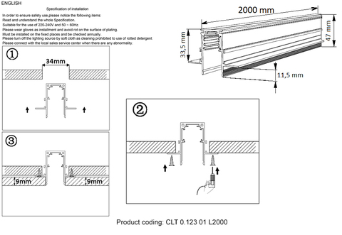 Шинопровод магнитный встраиваемый Crystal Lux CLT 0.123 01 L2000 BL