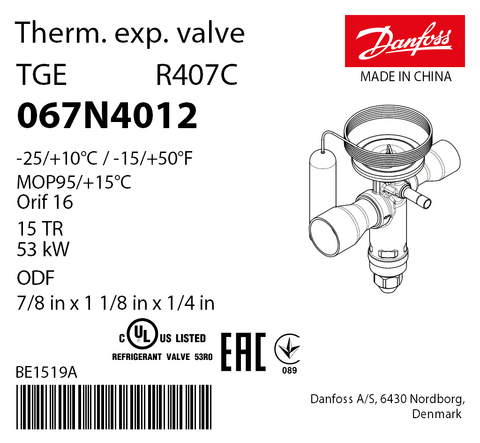 Терморегулирующий клапан Danfoss TGEZ 067N4012 (R407C, MOP 95)