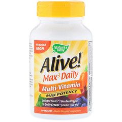 Nature's Way, Alive! Max3 Daily, мультивитаминный комплекс, без добавления железа, 90 таблеток