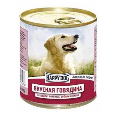 HAPPY DOG Консервы для собак с говядиной, сердцем, печенью, рубцом и рисом 11640 г. (970г.*12)